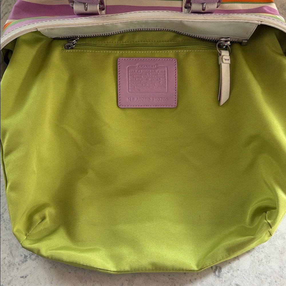 Coach Y2K 2007 Hampton Multi-Color Stripe Medium Canvas/ Leather Tote F10705 - Picture 12 of 15